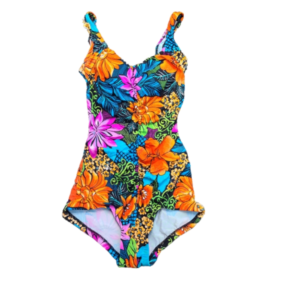 Maxine of Hollywood Crafted Botanical Shirred Front Girl Leg One Piece Swimsuit